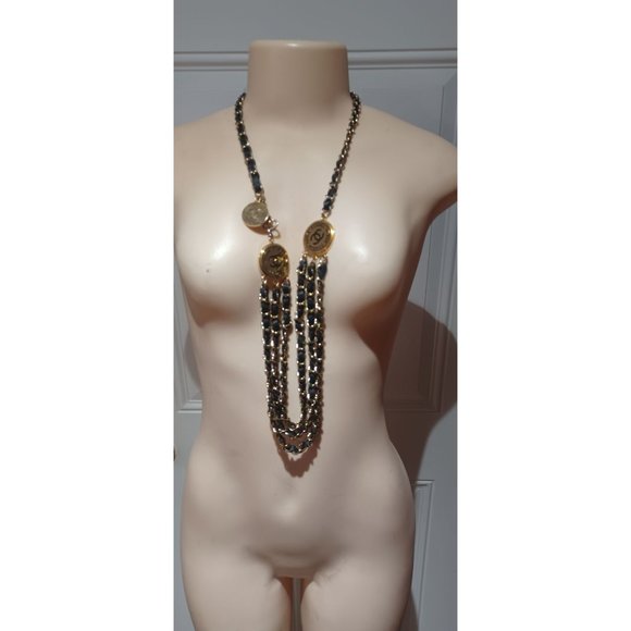 CHANEL VINTAGE Rue 31 Cambon Gold Chain Tri-Belt. Black Leather. - Picture 8 of 11